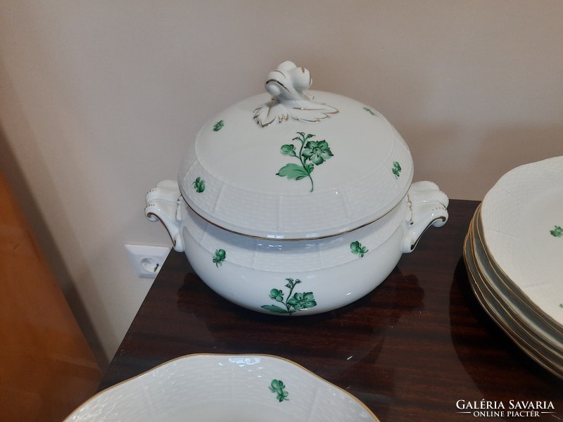 Új Herendi zöld virágmintás porcelán étkészlet 26 db