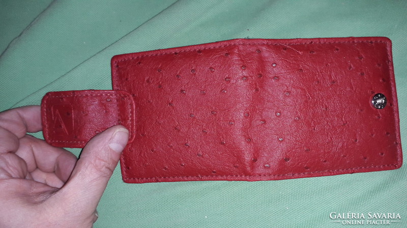 Old red leather holder unused double make-up mirror with brush 10 x 9 cm as shown in the pictures