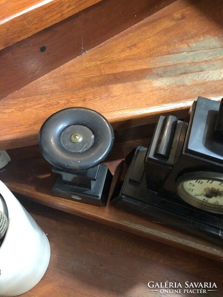 Mantel clock, Art Nouveau, marble-metal, with two candle holders.