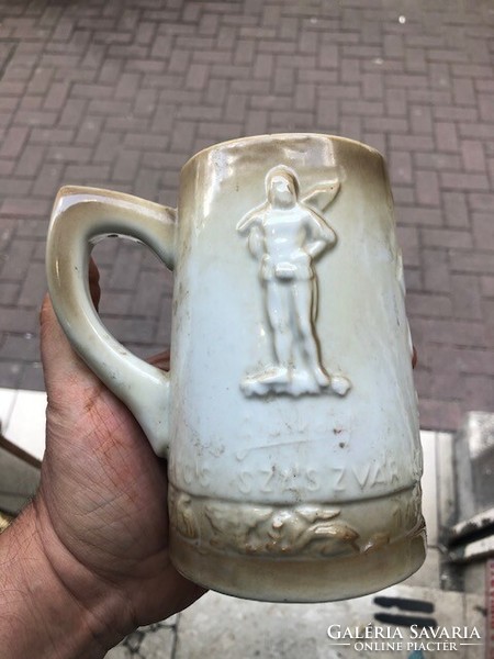 Zsolnay ceramic beer mug, half liter, good luck, mining souvenir.