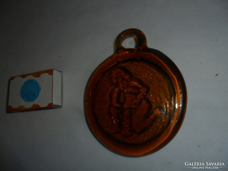 Aquarius - old amber colored glass wall decoration - horoscope