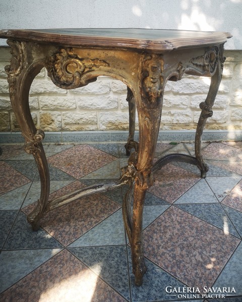 Antik Barokk asztal Kastély bútor Szalon dohányzó asztal konzol íróasztal kézi faragàs arany-fehèr