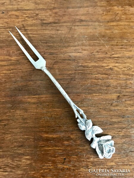 Antique silver dessert fork with rose holder