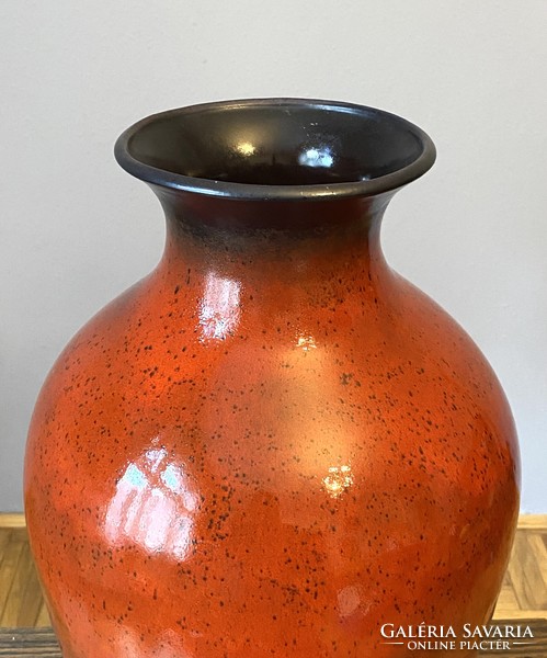 Large German retro ceramic floor vase painted red