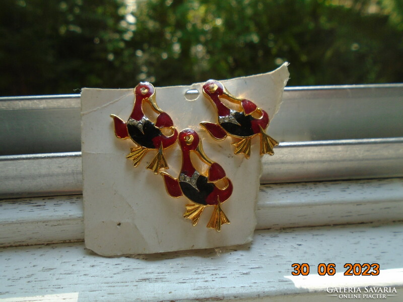 3 db újszerű aranyozott színes tűzzománc kacsa bross pillangó patent kapoccsal