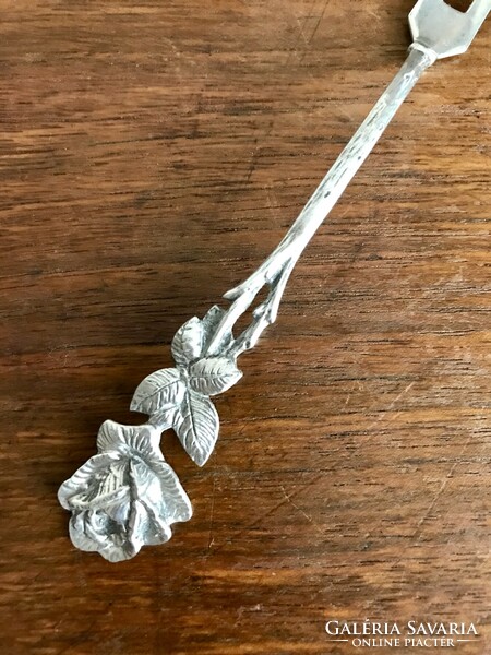 Antique silver dessert fork with rose holder