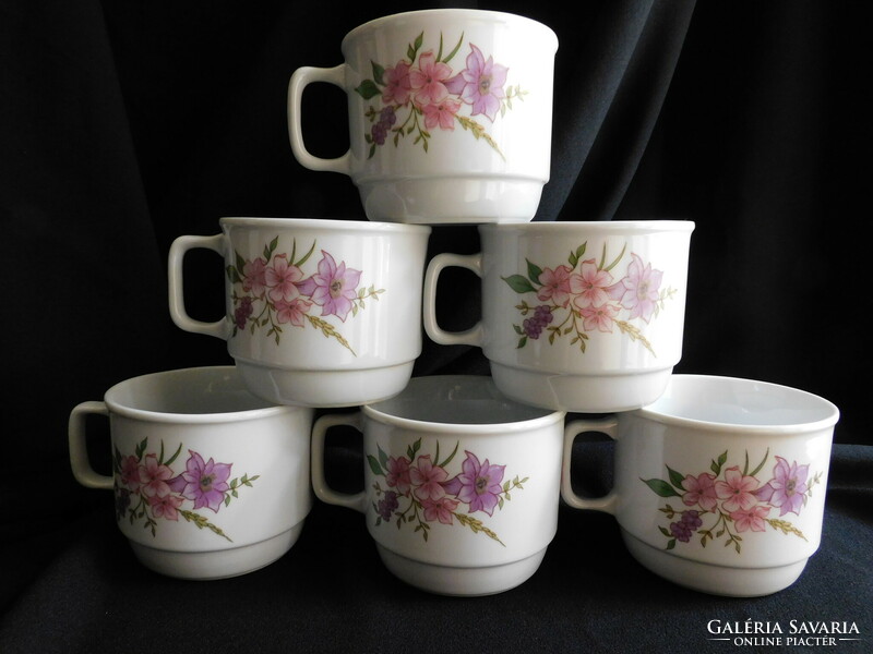 Retro Zsolnay cube-shaped mugs with floral pattern - 6 pieces