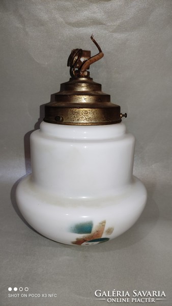 Art Deco Spritzdekor mennyezeti lámpa üveg burával fém szerelékkel
