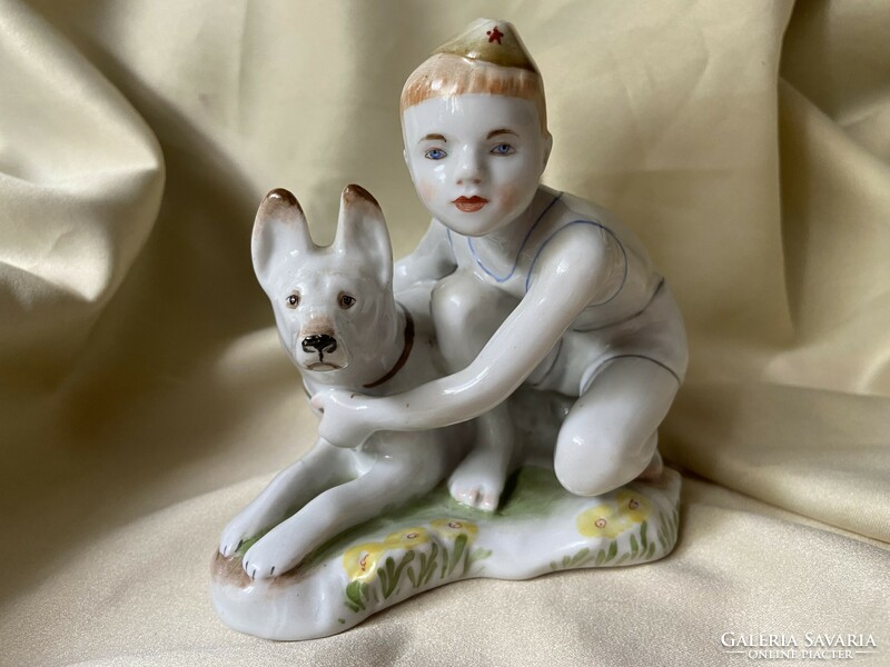 Lomonosov porcelain boy with dog