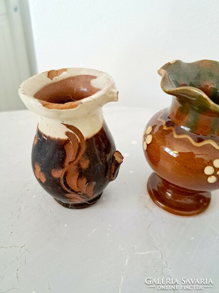 3 pieces of old mini folk ceramics, jug and vase together