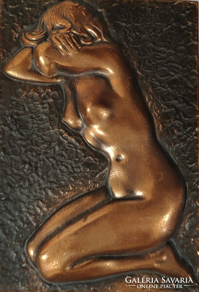 Copper/bronze female nude, kneeling girl wall decoration, relief