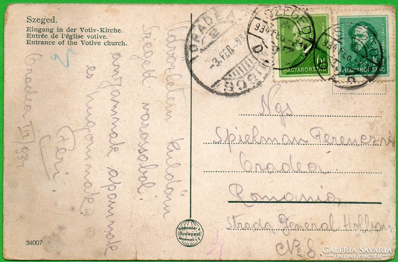 C - 047 Futott magyar képeslap   Szeged   1934