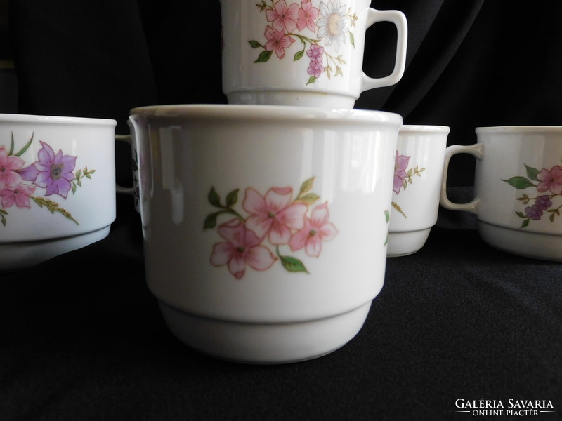 Retro Zsolnay cube-shaped mugs with floral pattern - 6 pieces