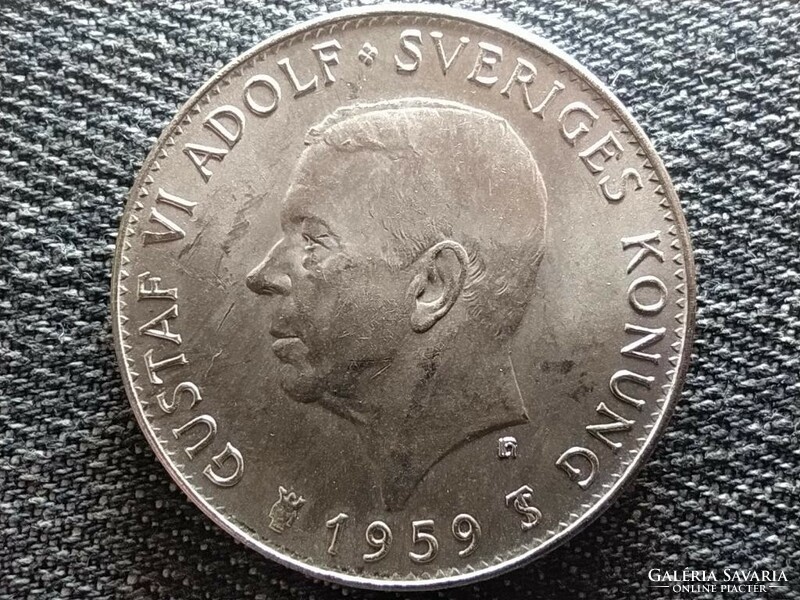 Svédország VI. Gusztáv Adolf 150 éves a svéd alkotmány .400 ezüst 5 Korona 1959 TS (id44402)