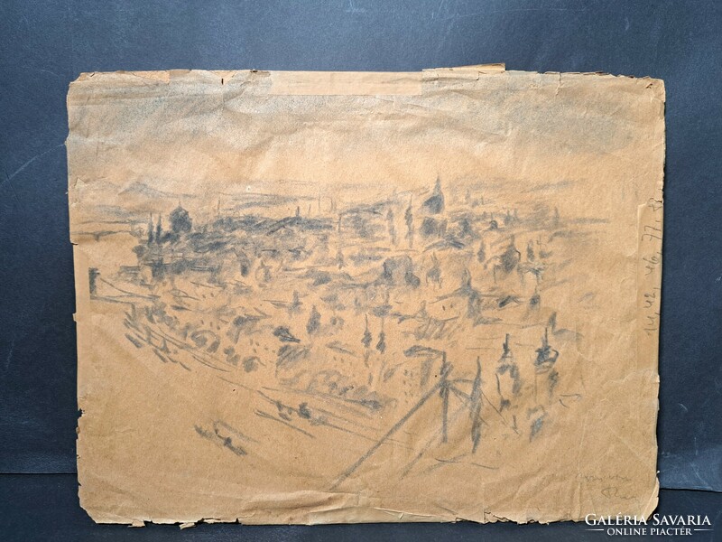 Pest skyline from the first half of the 1900s - signed pencil drawing - painter of Jewish origin?