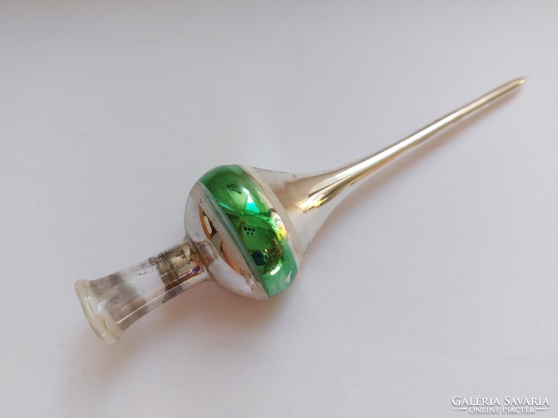 Régi üveg karácsonyfadísz mini csúcsdísz 13 cm