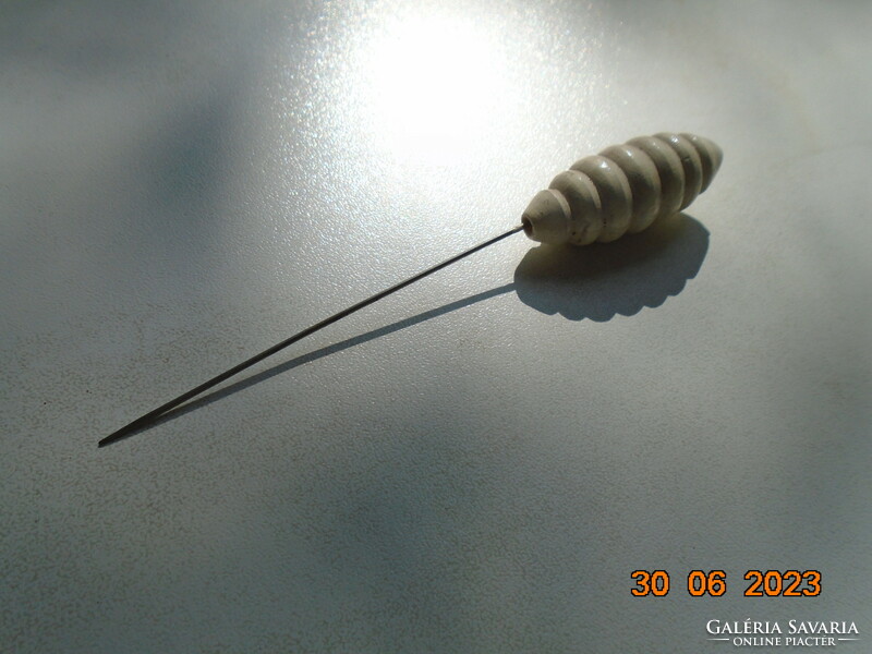 Spectacular large vintage hat pin with a white beehive wooden bead