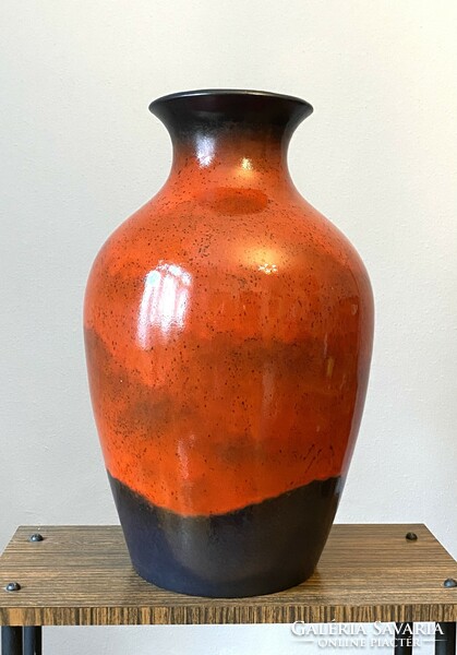 Large German retro ceramic floor vase painted red