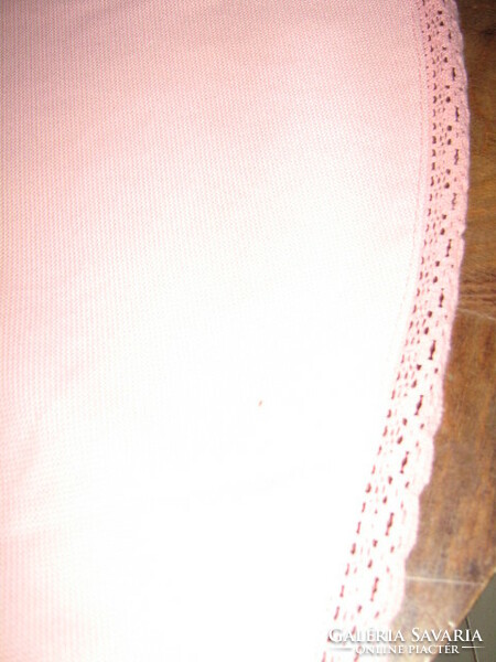 Beautiful lace edge embroidered azure mauve woven needlework tablecloth