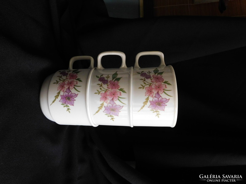 Retro Zsolnay kockafülű bögrék virágmintával -  6 darab