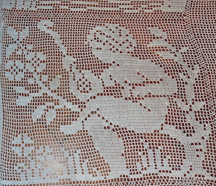 Huge antique, hand-crocheted curtain, bedspread, angel face ornaments 252 x 240