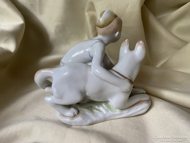 Lomonosov porcelain boy with dog