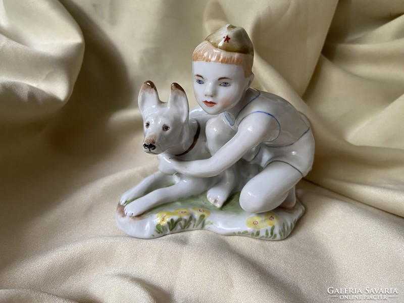 Lomonosov porcelain boy with dog