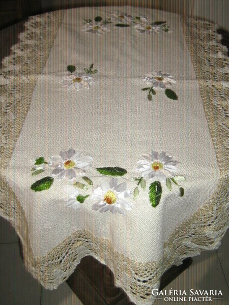 Beautiful handmade ribbon embroidered special tablecloth