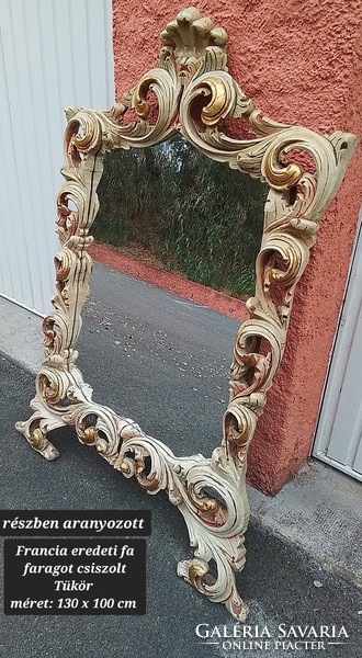 Francia florentin csiszolt tükör antik óriasi fa rámába