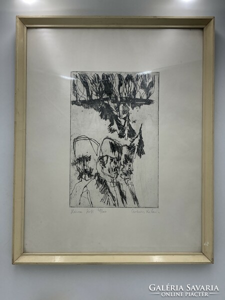 Kálmán Csohány (1925-1980): three men, large-scale etching, numbered, framed