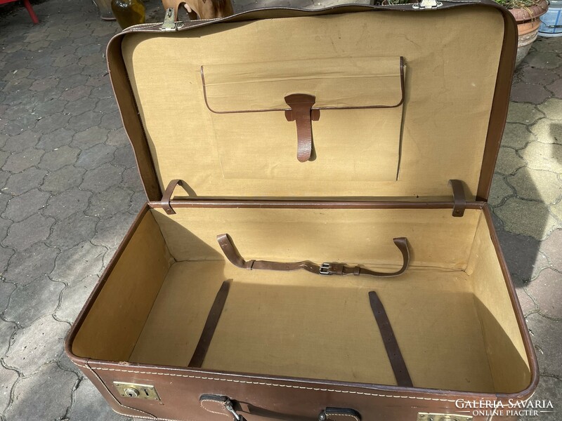 Old leather traveling suitcase, case, bag