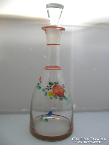 Hand-painted rose flower bouquet glass offering, decanter, bottle