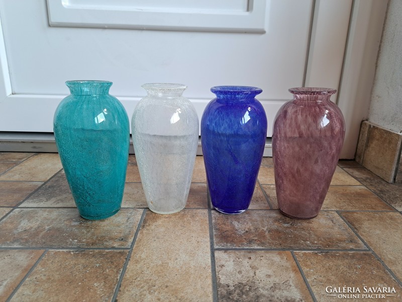Retro ritkább türkisz váza repesztett Gyönyörű  Fátyolüveg fátyol karcagi berekfürdői üveg