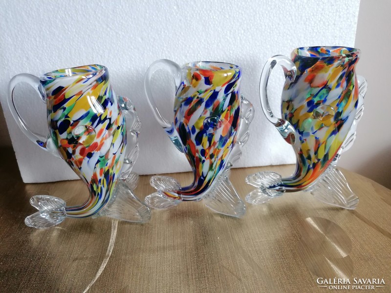 Retro glass large fish-shaped jug + 6 glasses