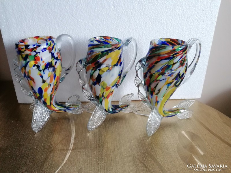 Retro glass large fish-shaped jug + 6 glasses