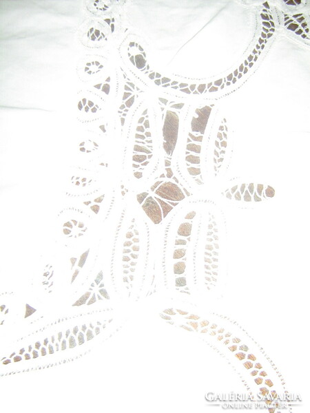 Beautiful antique vintage lace inlay needlework tablecloth