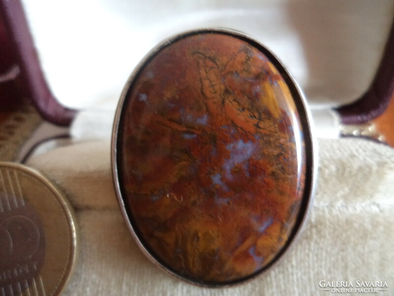 Antique silver brooch - decorated with huge jasper - flawless!