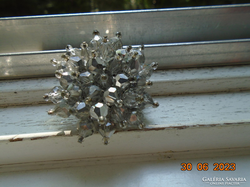 Aurora borealis silver luster crystal cluster brooch with gilded silver-plated back