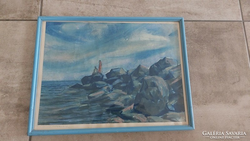(K) rocky beach painting 42x32 cm with frame