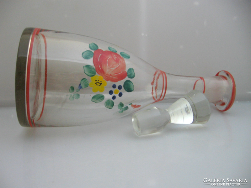 Hand-painted rose flower bouquet glass offering, decanter, bottle