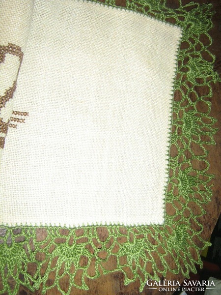 Beautiful hand crocheted lace embroidered swan woven tablecloth runner