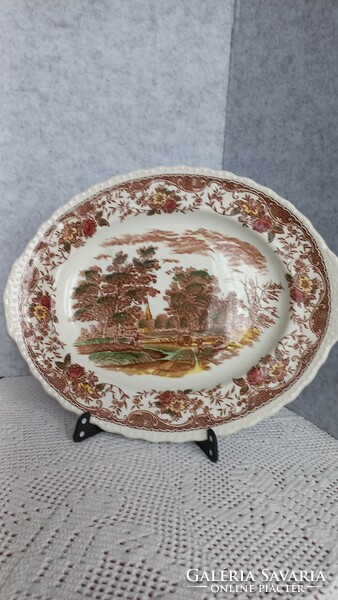 Old English royal tudor ware hand painted thick porcelain scene serving bowl, marked,