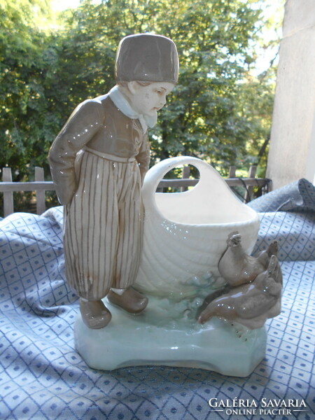 Art Nouveau majolica with a Dutch boy figure + holder - larger size