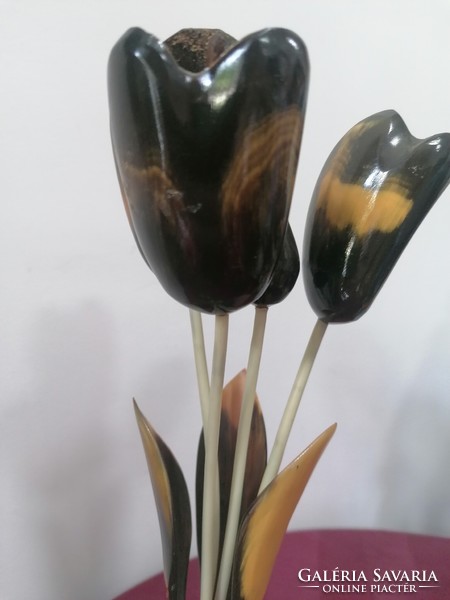 Poppy bouquet made of retro horn, table decoration