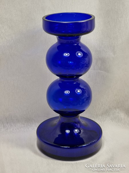 Space age blue Vohenstrauss glass vase/candle holder Alfred Taube mid 60s.