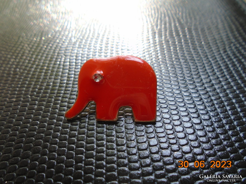 Modernist coral red enamel elephant brooch with cut glass eyes