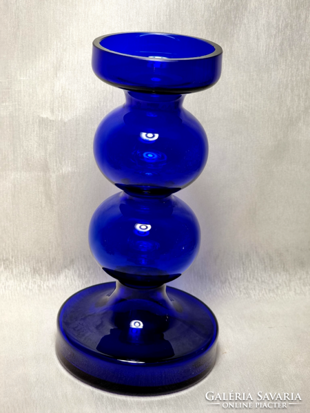 Űrkorszaki kék ﻿Vohenstrauss üveg ﻿váza/gyertyatartó Alfred Taube  60-as évek közepén.