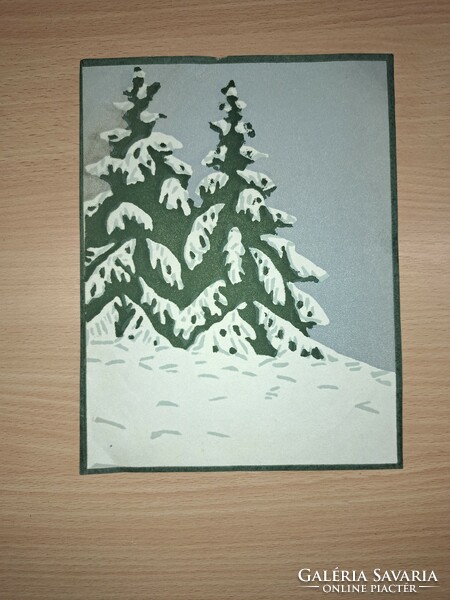 Valér Ferenczy: snowy pines. Color linocuts of the modern Hungarian Hungarian picture library