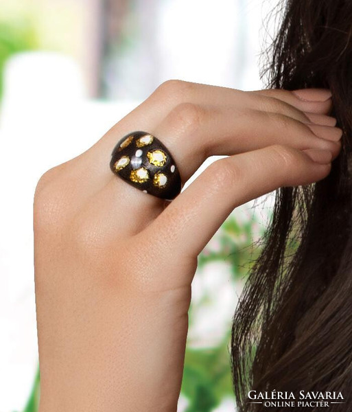 Black colored, gold speckled 3D ring made of acrylic, very nice massive ring.