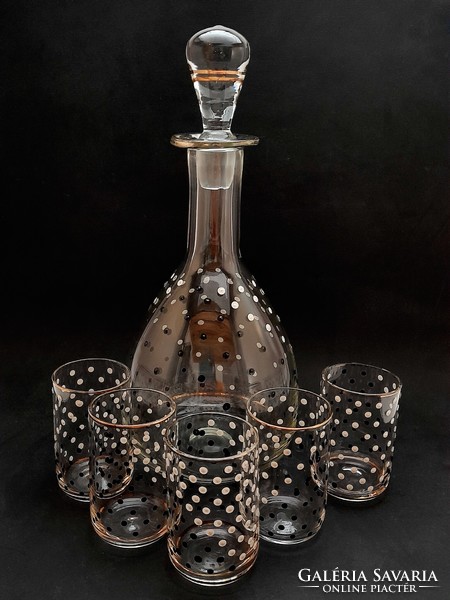 Retro black and white polka dot wine set